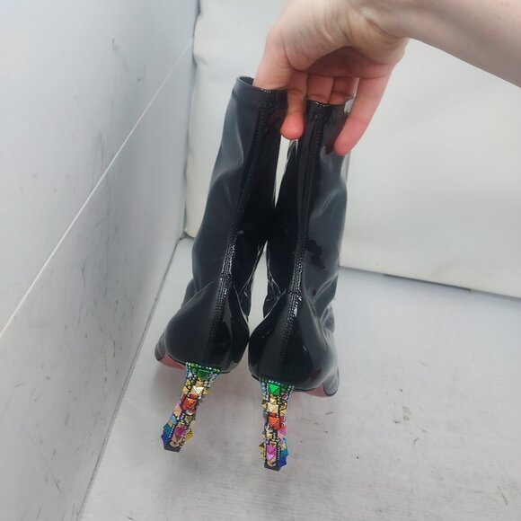 Christian Louboutin Marvel Black Patent Sock Heel Bejeweled Cosmic Ankle Boot - Picture 12 of 13